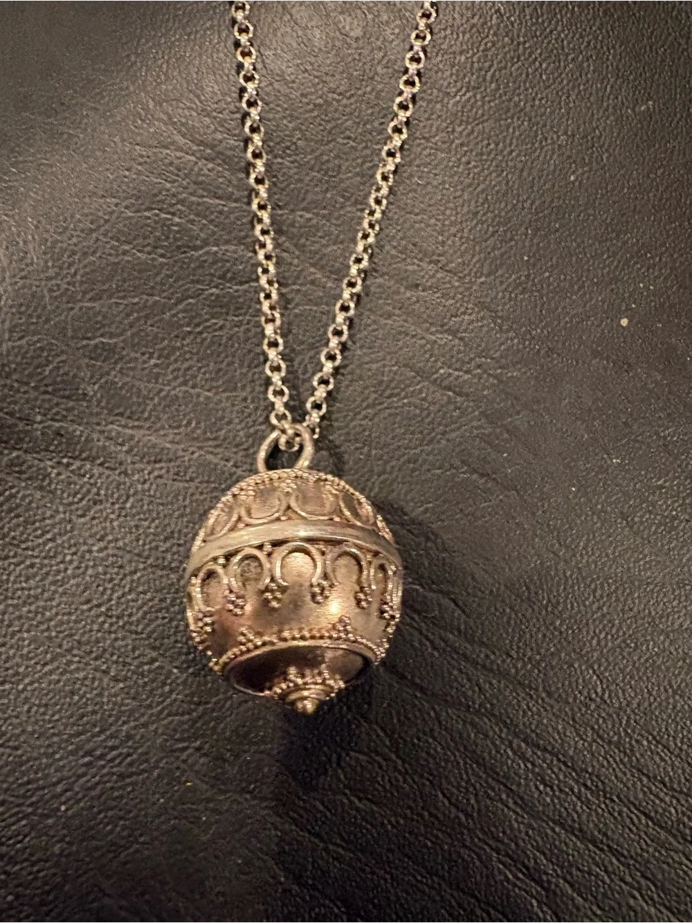 Sterling-Tone Filigree Ball Pendant Necklace - Silver